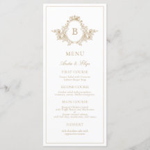 Vintage or et blanc Monogram Crest Mariage Menu