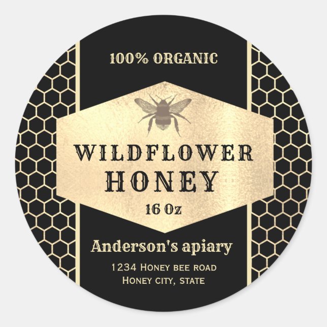 Vintage or miel abeille miel étiquette (Devant)