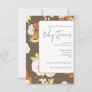 Vintage Orange and Brown Floral Bridal Shower Invitation