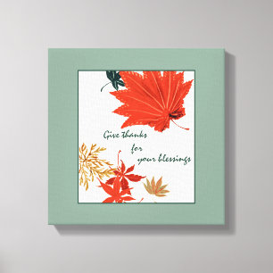 Vintage Orange and Gold Leaves Give Thanks Canvas 