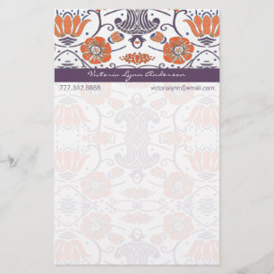 Vintage Orange and Purple Swirly Floral Stationery
