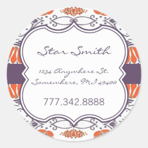 Vintage Orange and Purple Swirly Floral Stickers