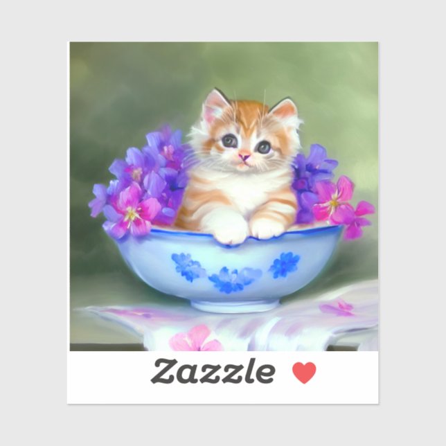 Vintage Orange and White Kitten Illustration (Sheet)