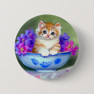 Vintage Orange and White Kitten Illustration 2 Inch Round Button