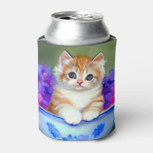 Vintage Orange and White Kitten Illustration Can Cooler