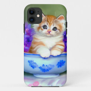 Vintage Orange and White Kitten Illustration iPhone 11 Case