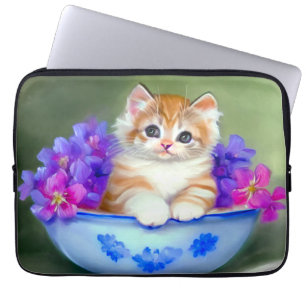 Vintage Orange and White Kitten Illustration Laptop Sleeve