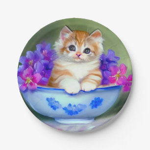 Vintage Orange and White Kitten Illustration Paper Plate