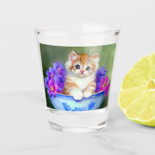 Vintage Orange and White Kitten Illustration Shot Glass