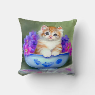 Vintage Orange and White Kitten Illustration Throw Pillow