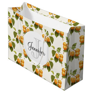 Vintage Orange Apricot Watercolor Pattern Monogram Large Gift Bag