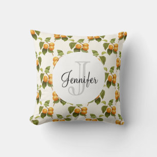 Vintage Orange Apricot Watercolor Pattern Monogram Throw Pillow