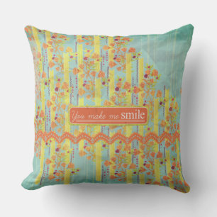 Vintage Orange & Azure Zigzag Throw Pillow