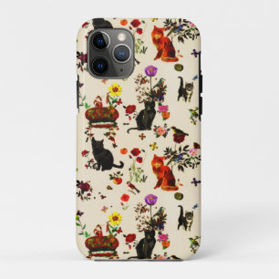 Vintage Orange Black Cats Bird Floral Garden iPhone 11 Pro Case