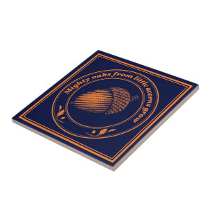 Vintage Orange Black Proverb Oak Acorn Leaves Tile