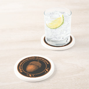 Vintage Orange Black Proverb Oak Acorn Plant Coast Coaster