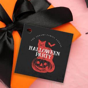 Vintage Orange Black Pumpkin Cat Halloween Party Favour Tags