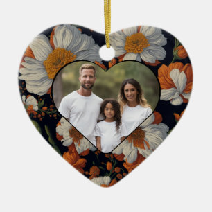 Vintage orange black white floral ceramic ornament