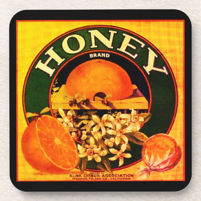Vintage orange blossom honey sign coaster (Front)
