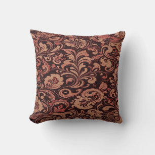 Vintage Orange & Brown Floral – Retro Boho Style Throw Pillow