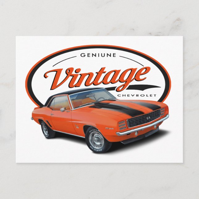 Vintage Orange Camaro Postcard (Front)