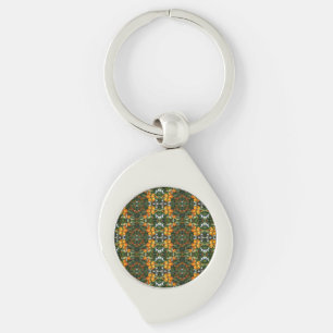 Vintage Orange Citrus Botanical Green Pattern Keychain