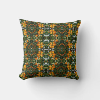 Vintage Orange Citrus Botanical Green Pattern Throw Pillow
