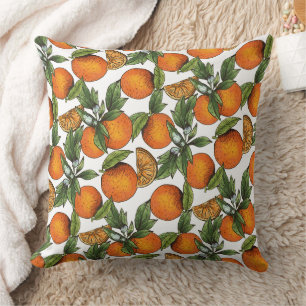 Vintage Orange Citrus Fruit Pattern Throw Pillow