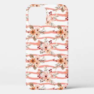 Vintage Orange Floral Stripes Pattern  iPhone 12 Case