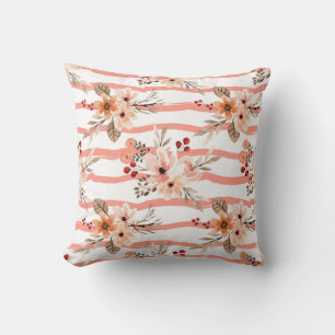 Vintage Orange Floral Stripes Pattern Throw Pillow