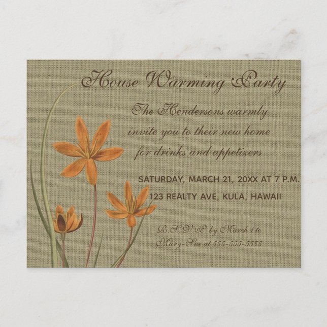 Vintage Orange Flower on Burlap Invitation (Front)