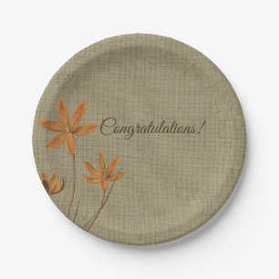 Vintage Orange Flower on Burlap Paper Plate