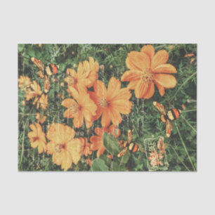 Vintage Orange Flowers & Honey Bee Decoupage Tissue Paper
