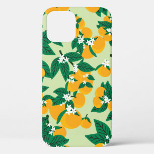Vintage orange fruit with green background seamles iPhone 12 case