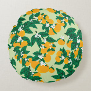Vintage orange fruit with green background seamles round pillow