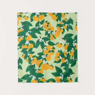 Vintage orange fruit with green background seamles tapestry