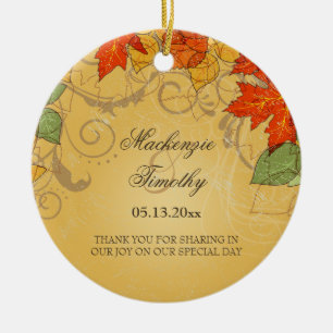 Vintage orange gold fall leave photo wedding favou ceramic ornament