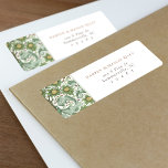 Vintage Orange Green Custom Return Address Label<br><div class="desc">This custom return address label is the embodiment of vintage charm and botanical elegance. It features a stunning floral pattern with lush blooms in shades of sage, olive, and emerald green, interlaced with delicate walnut and chestnut brown accents, reminiscent of a classic garden. The couple's names are elegantly displayed in...</div>