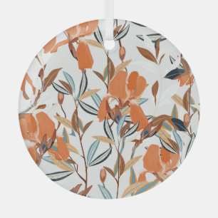 Vintage Orange Iris Floral Pattern Glass Ornament