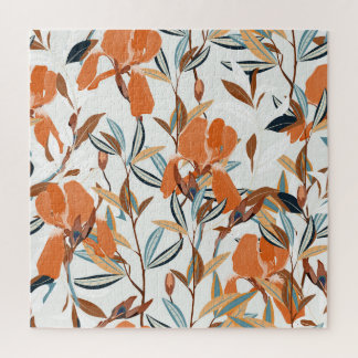 Vintage Orange Iris Floral Pattern Jigsaw Puzzle