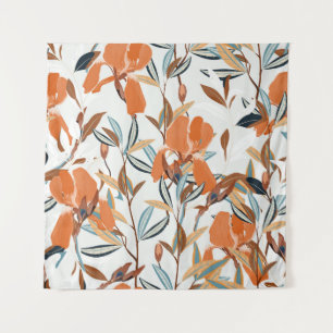 Vintage Orange Iris Floral Pattern Tapestry