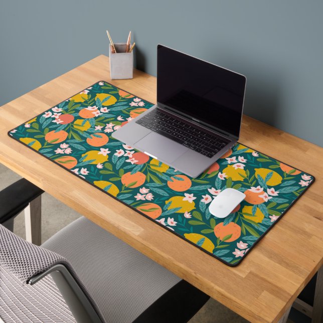 Vintage Orange & Lemon Blossom Pattern Desk Mat (Office 2)