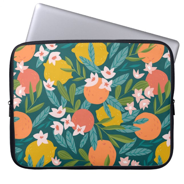 Vintage Orange & Lemon Blossom Pattern Laptop Sleeve (Front)