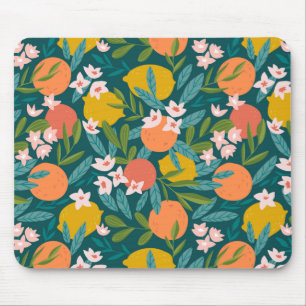 Vintage Orange & Lemon Blossom Pattern Mouse Pad