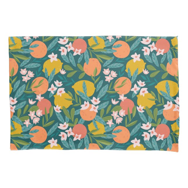 Vintage Orange & Lemon Blossom Pattern Pillowcase (Front-Left)