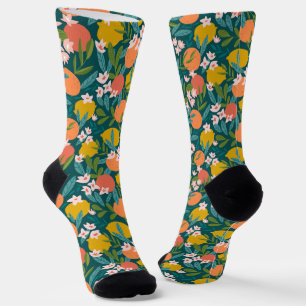 Vintage Orange & Lemon Blossom Pattern Socks