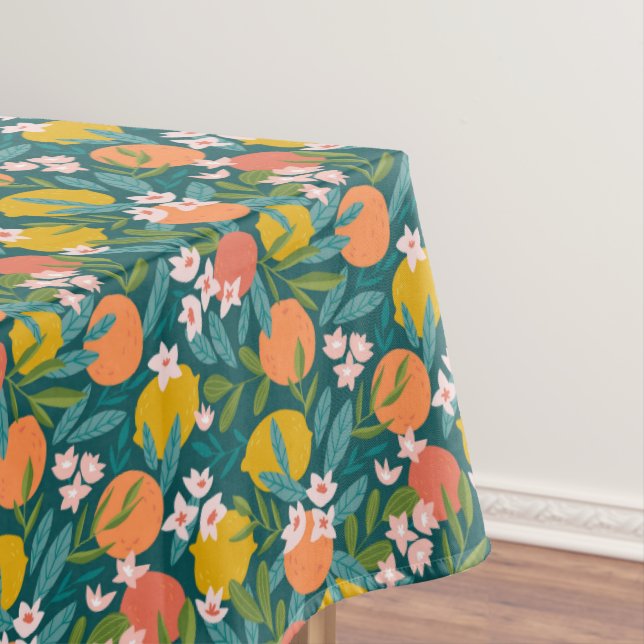 Vintage Orange & Lemon Blossom Pattern Tablecloth (In Situ)