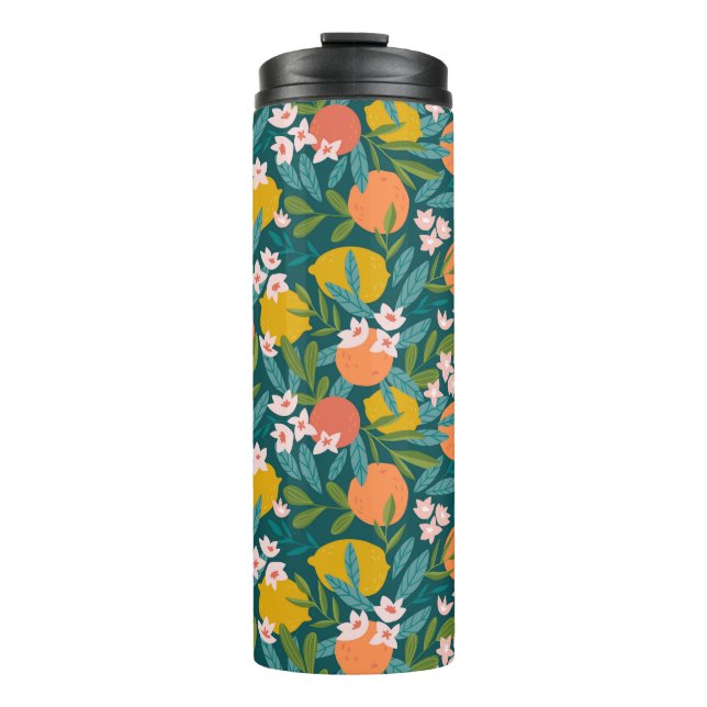 Vintage Orange & Lemon Blossom Pattern Thermal Tumbler (Front)