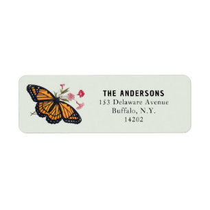 Vintage Orange Monarch Butterfly Pastel Address