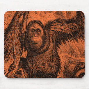 Vintage Orange Orangutan Illustration - Monkey Mouse Pad